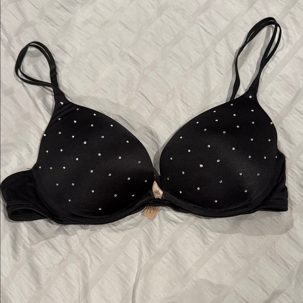 Victoria’s Secret Very Sexy Padded Push Up Black Rhinestone Bra